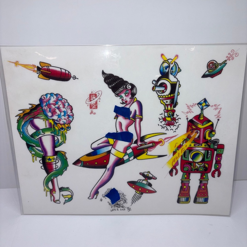 Jeff Rassier Sci-Fi Space Robot Pinup Tattoo Flash Art Sheet Unisex Multicolor
